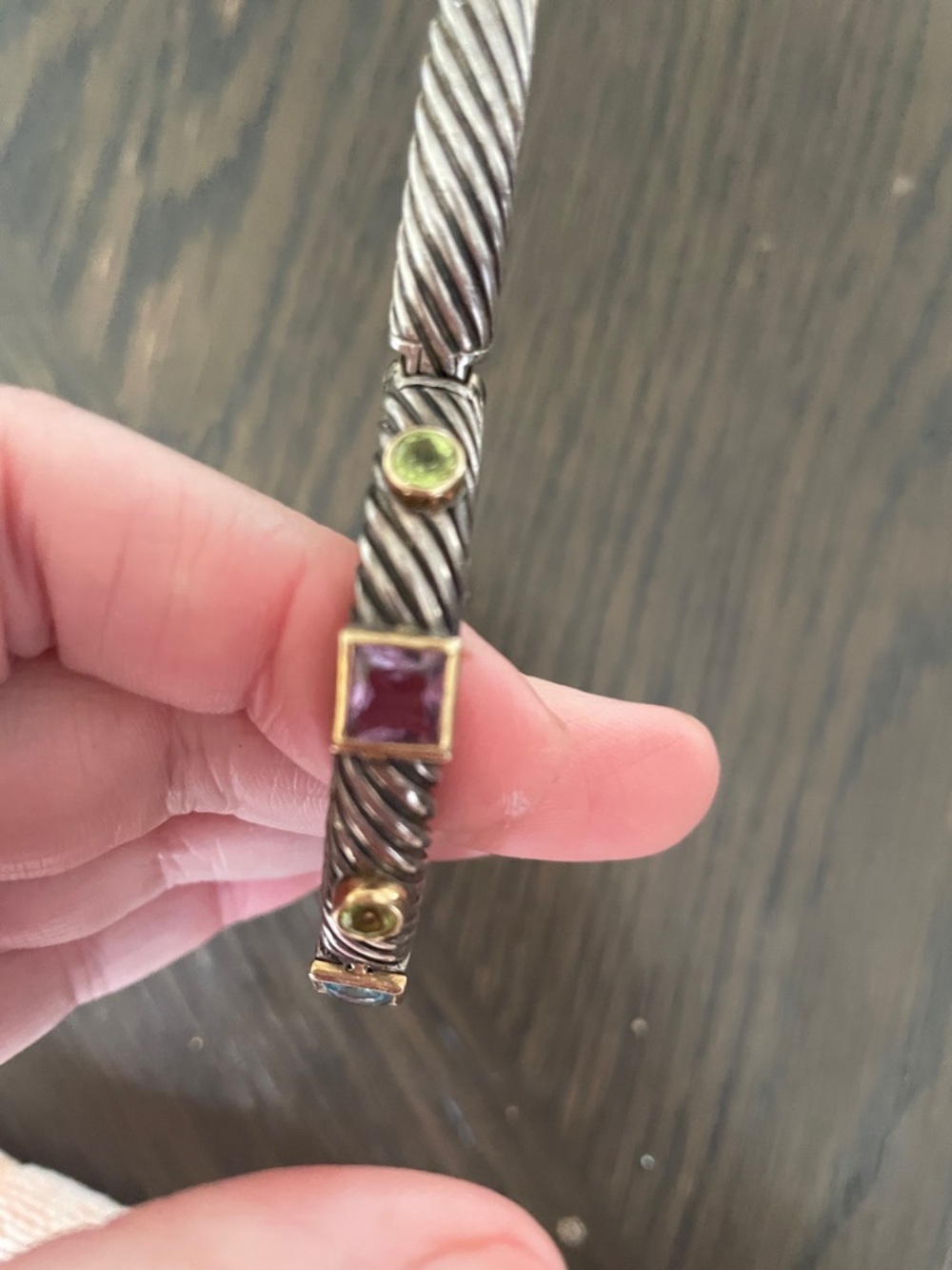 Sterling silver cuff with gemstones bezel set in 14k gold. - Picture 8 of 10